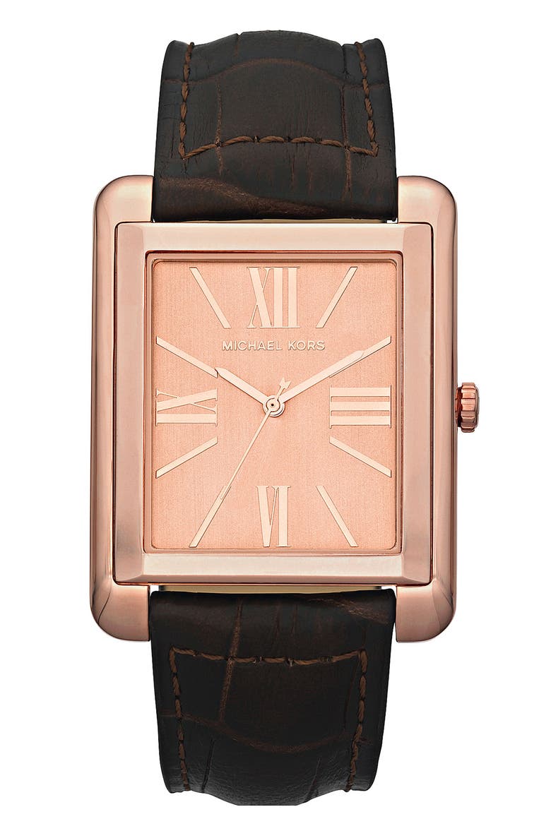 Michael Kors 'Bradley' Leather Strap Watch, Main, color, ROSE GOLD/ ESPRESSO