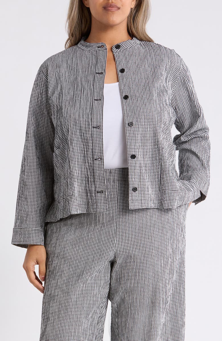 Eileen Fisher Check Print Jacket, Main, color, Black/ White
