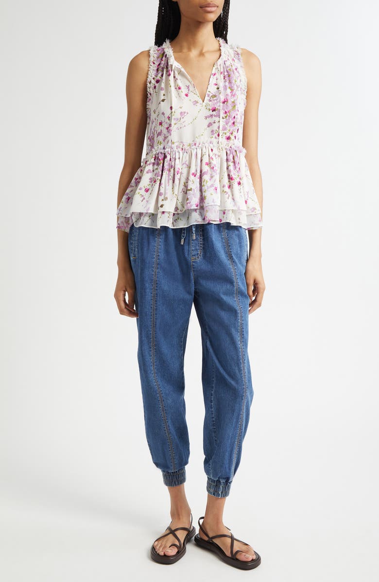 Cinq à Sept Midsummer Bloom Messina Sleeveless Peplum Top, Alternate, color, Ivory Multi