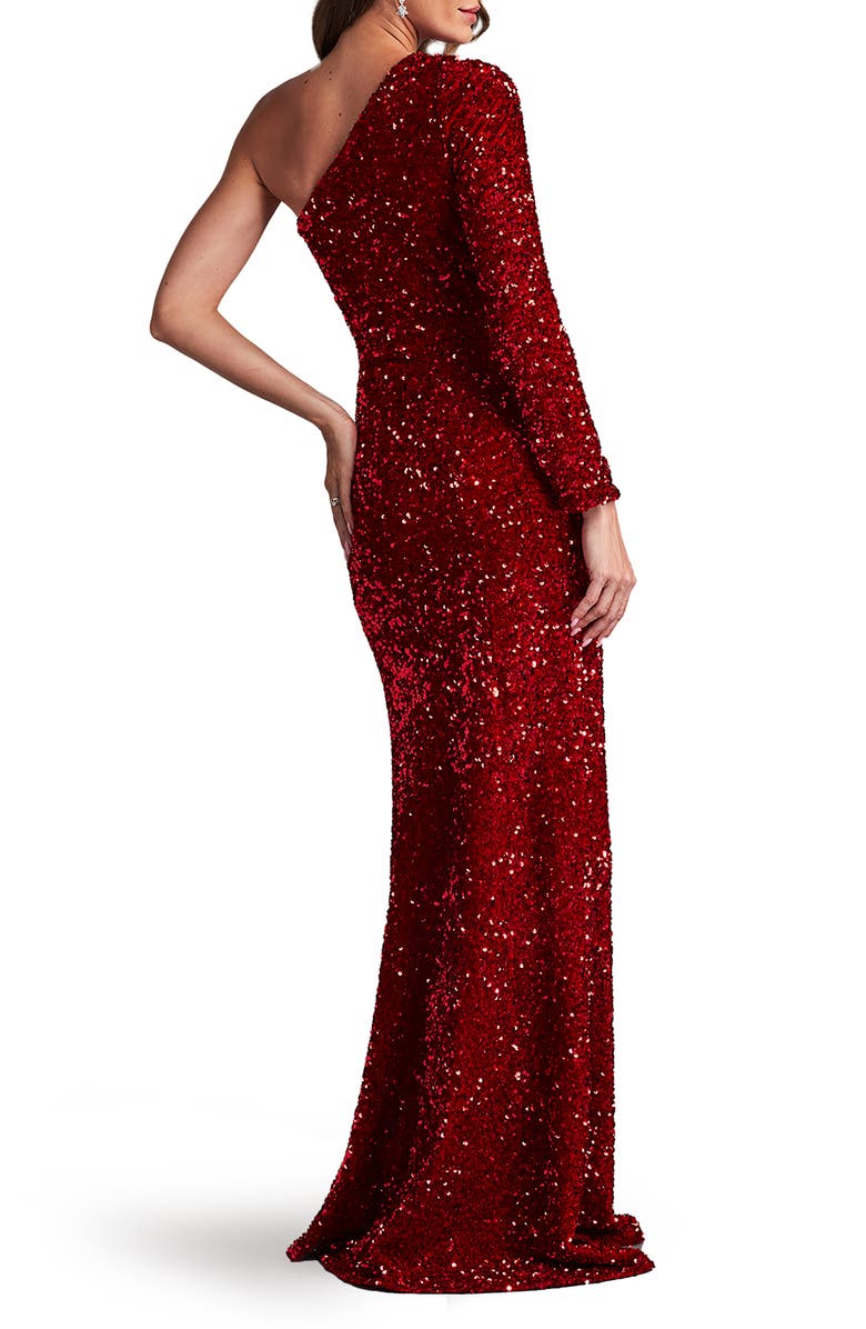 SHO by Tadashi Shoji Sequin One-Shoulder Single Long Sleeve Gown, Alternate, color,