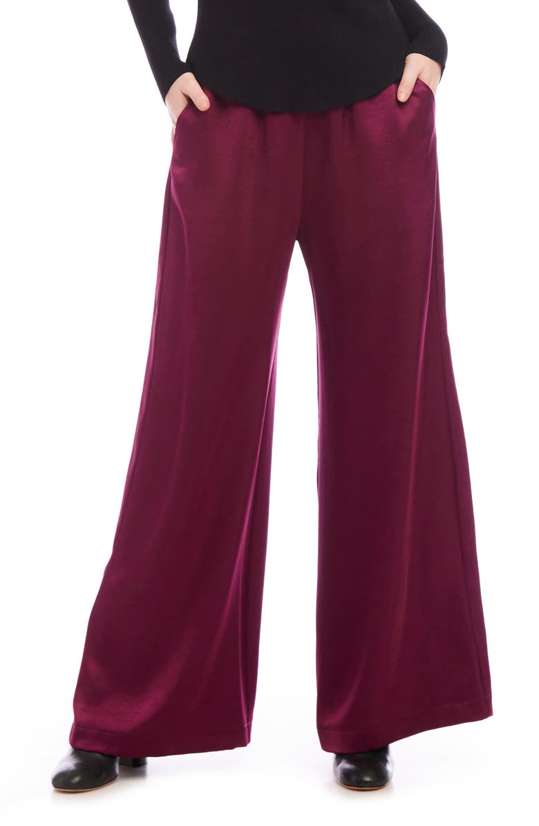 Karen Kane Satin Wide Leg Pants, Main, color, Wine