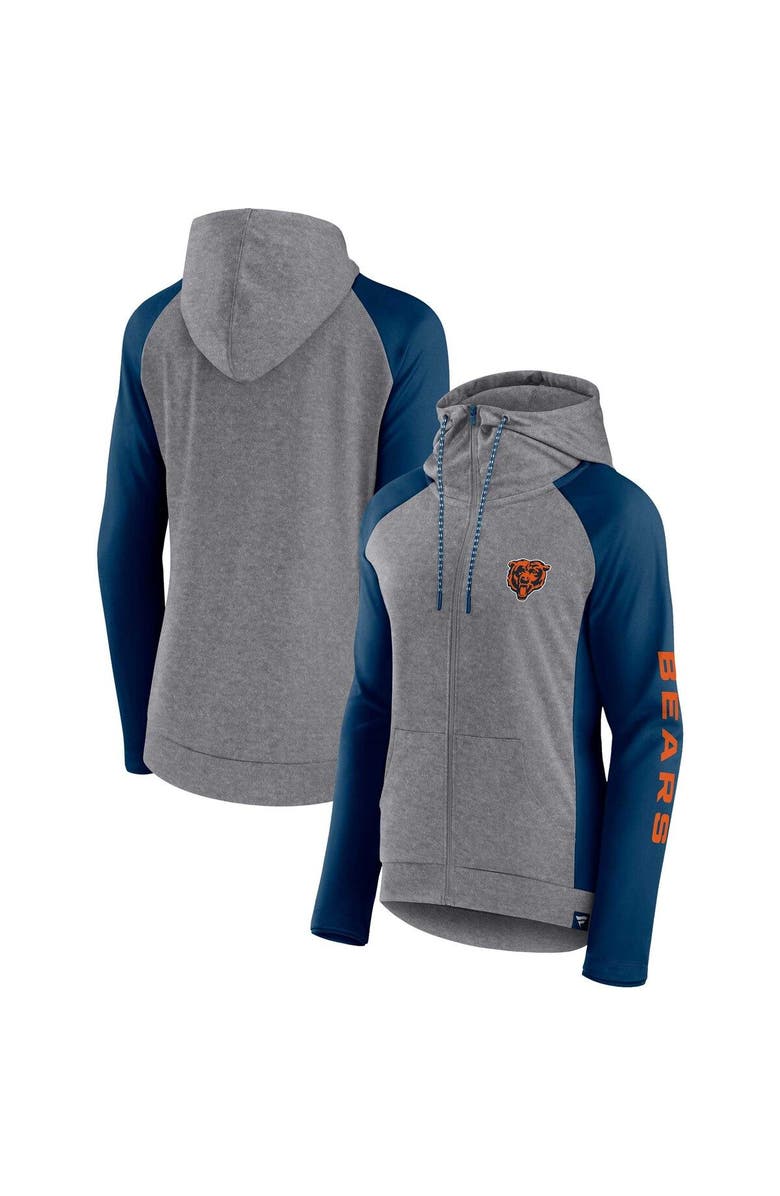 FANATICS Women's Fanatics Branded Heather Gray/College Navy Chicago Bears Blind Side Lightweight Full-Zip Hoodie, Main, color, Heather Gray