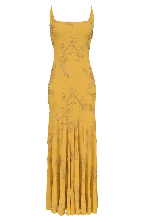 House Of Cb Rosalia Beaded Georgette Gown In Yellow