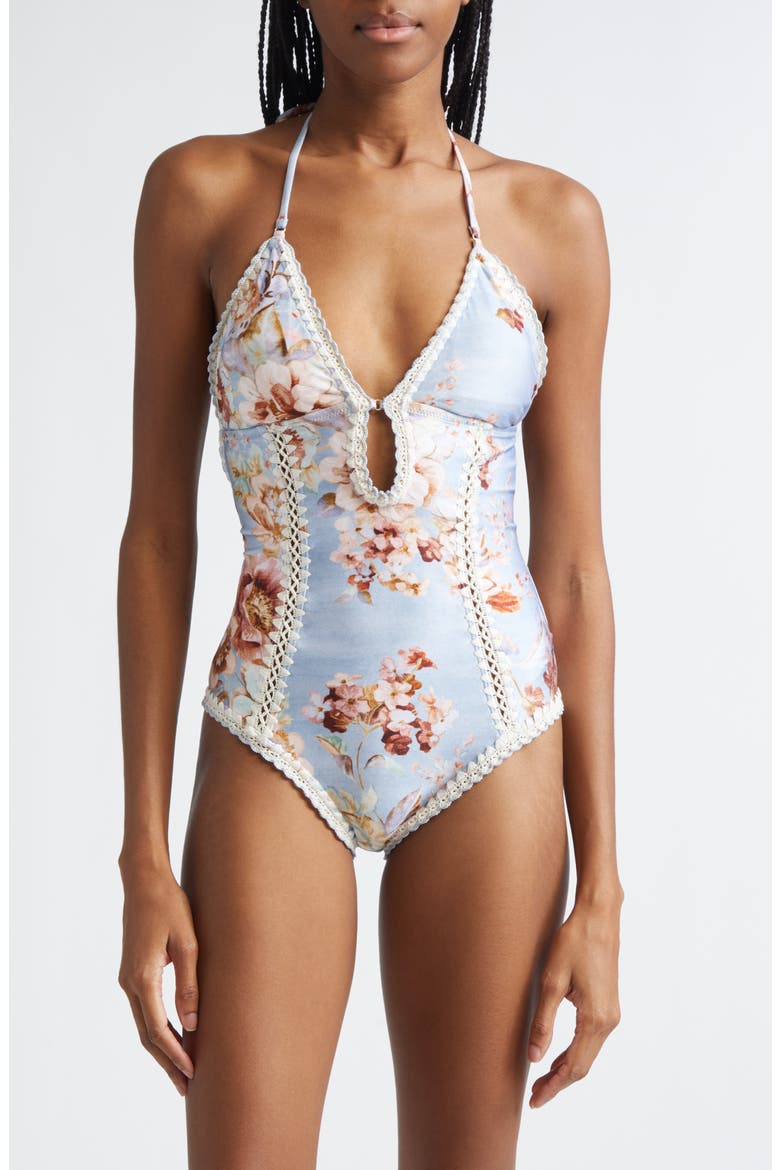 Awaken Crochet Trim Keyhole One-Piece Swimsuit (Women) | Nordstrom