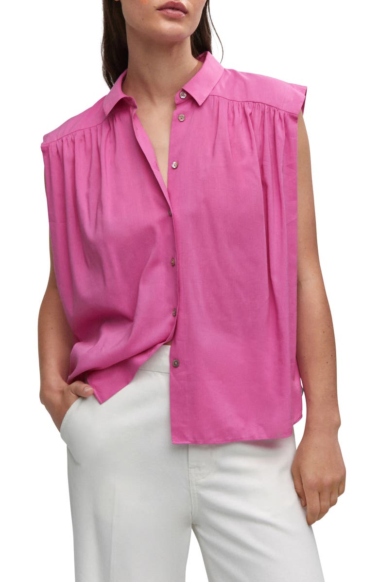 MANGO Sleeveless Button-Up Shirt, Main, color, 