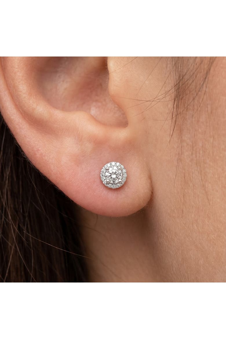 1/2 Ct Halo Diamond Studs With Screw Backs Gold Lab Grown, Alternate, color, 10K White Gold