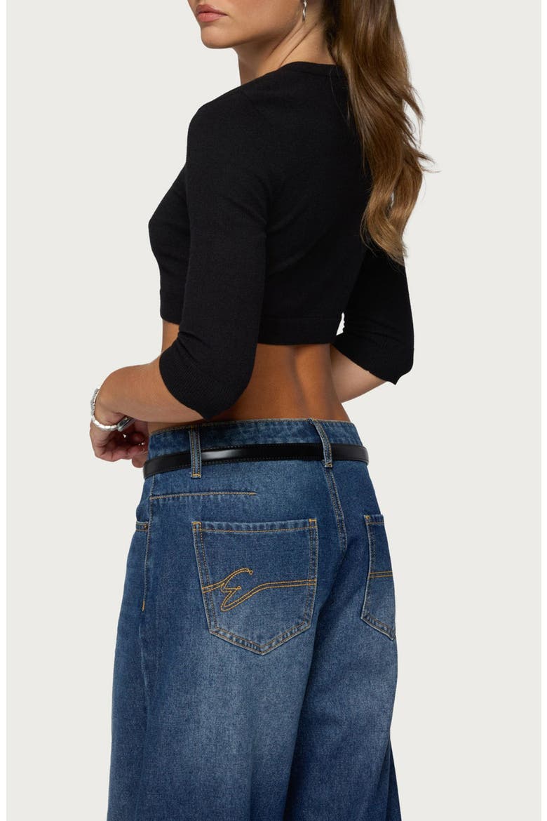 Gilba Button Up Knit Crop Top, Alternate, color, BLACK