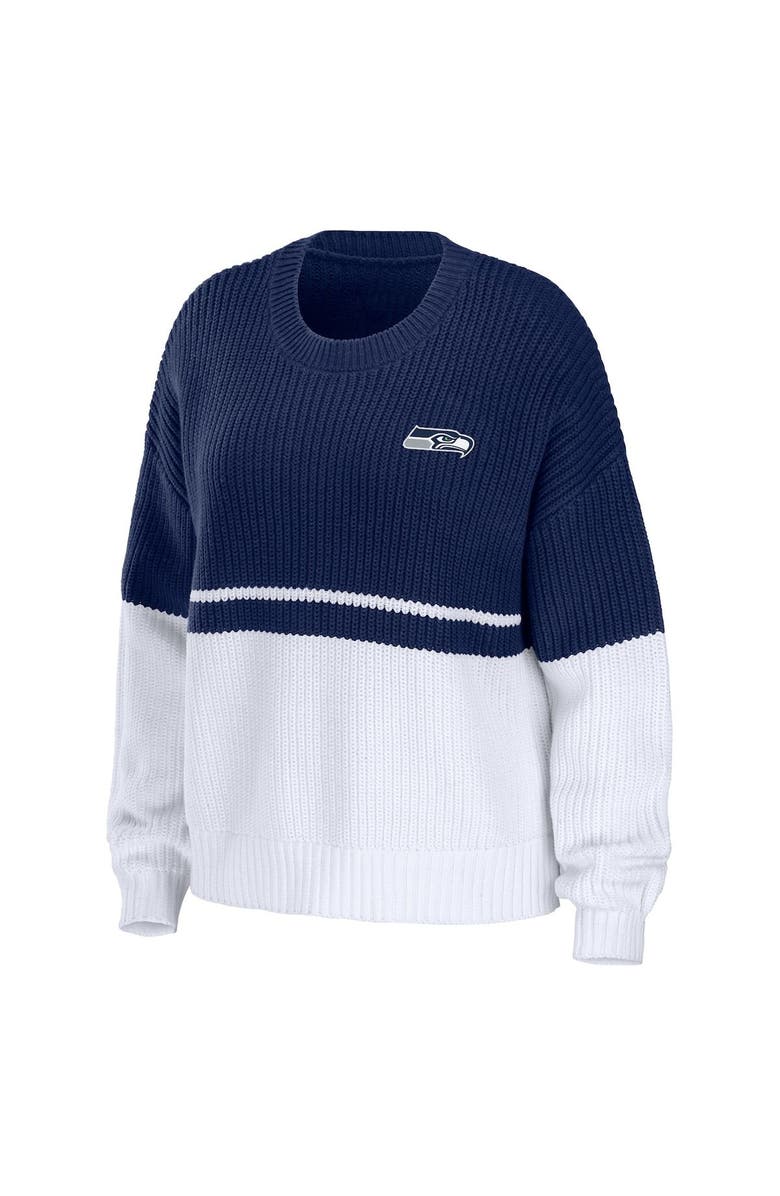 WEAR by Erin Andrews Women's WEAR by Erin Andrews College Navy/White Seattle Seahawks Chunky Script Wordmark Pullover Sweater, Alternate, color,