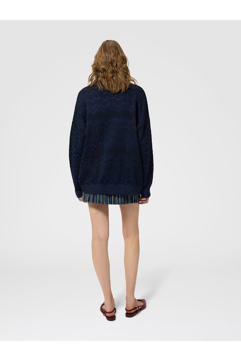 Zig Zag Viscose And Wool V-neck Sweater, Alternate, color, Navy Blue