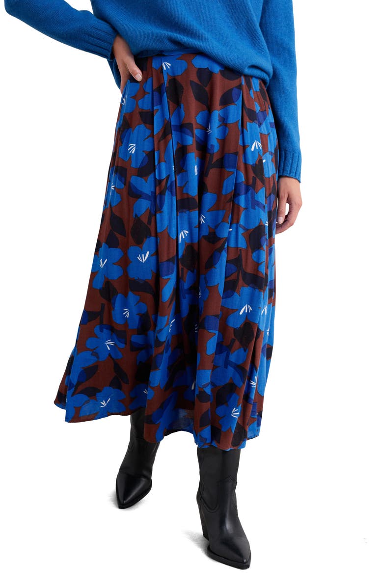 Seasalt Cornwall Lethlean Floral Pleated Maxi Skirt, Main, color, Macro Flower Cocoa