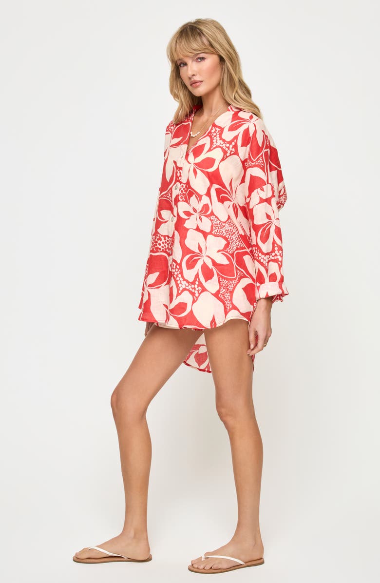 LSPACE Rio Linen Cover-Up Drawstring Shorts, Alternate, color, Hibiscus Bloom