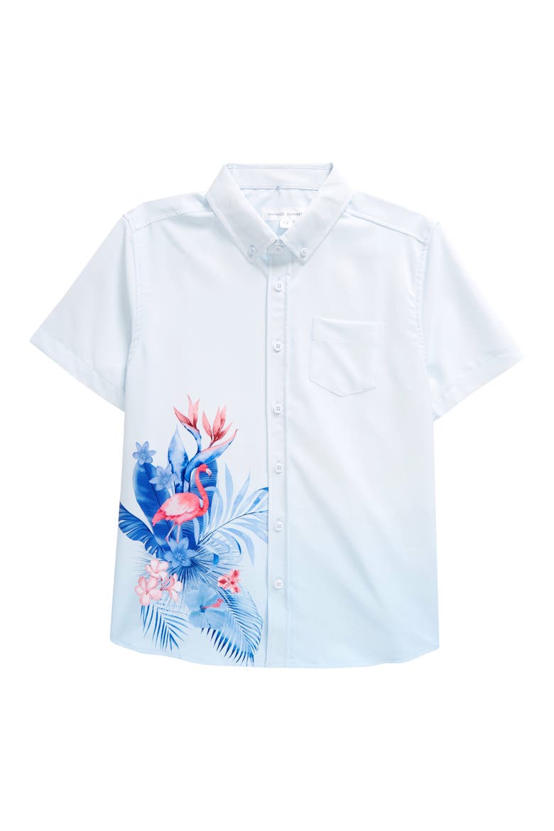 Kids' Short Sleeve Stretch Button-Down Shirt, Main, color, BLUE