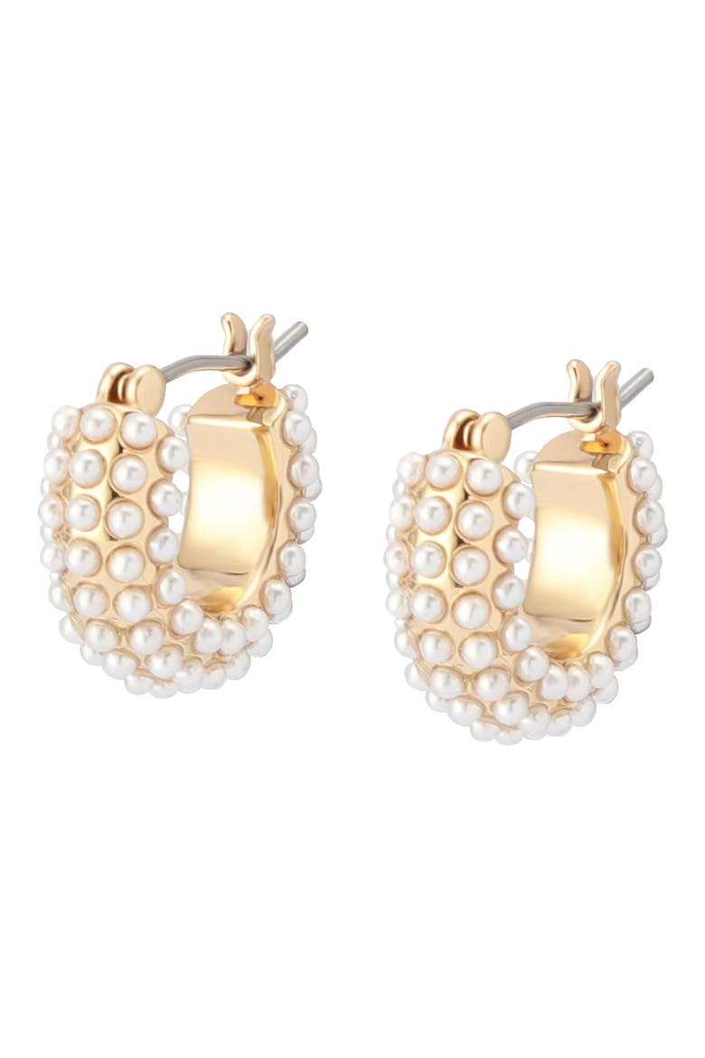 Faux Pearl Huggie Hoop Earrings, Alternate, color, GOLD/ WHITE