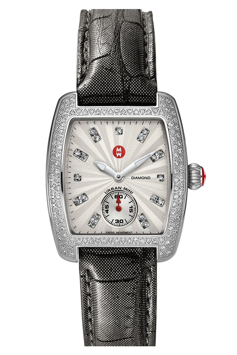 'Urban Mini Diamond' Diamond Dial Watch Case, 29mm x 30mm, Alternate, color, SILVER