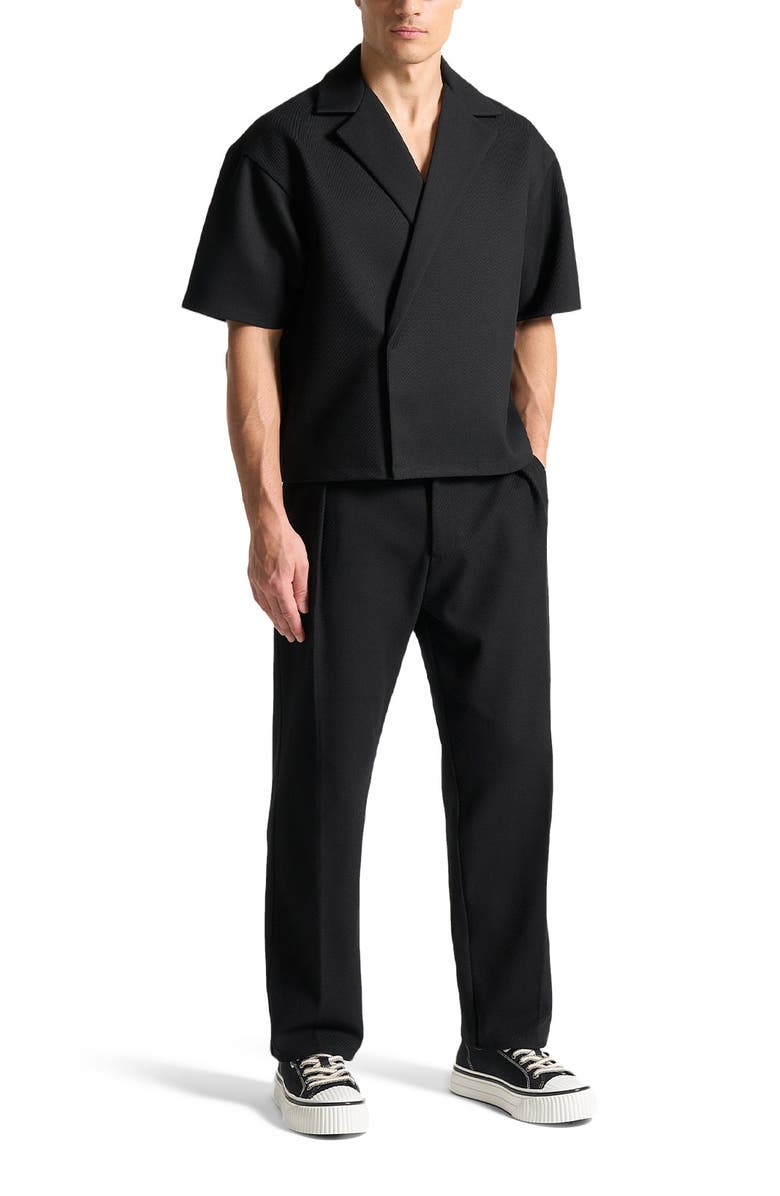 Manière De Voir Abel Boxy Twill Double Breasted Shirt, Main, color, Black