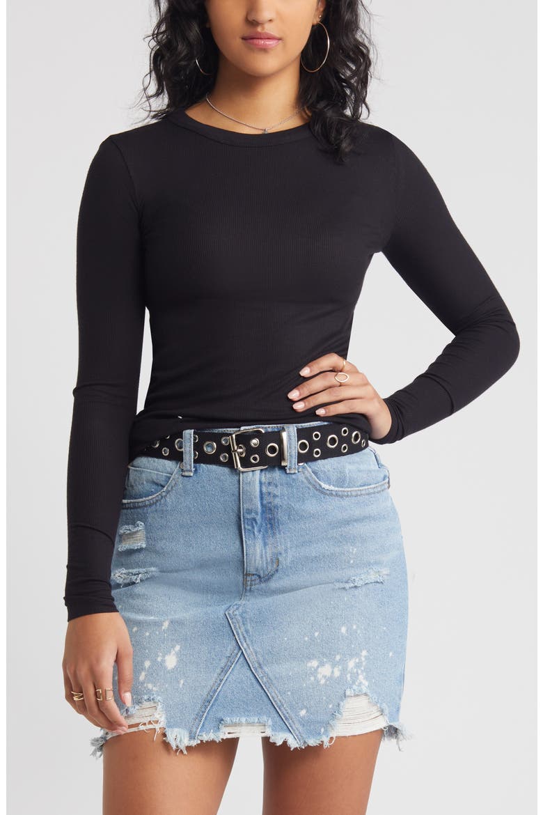 Ribbed Long Sleeve T-Shirt, Main, color, BLACK