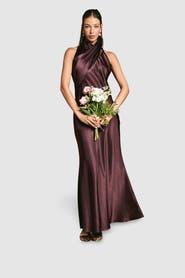 Coast Satin High Neck Fishtail Maxi Dress