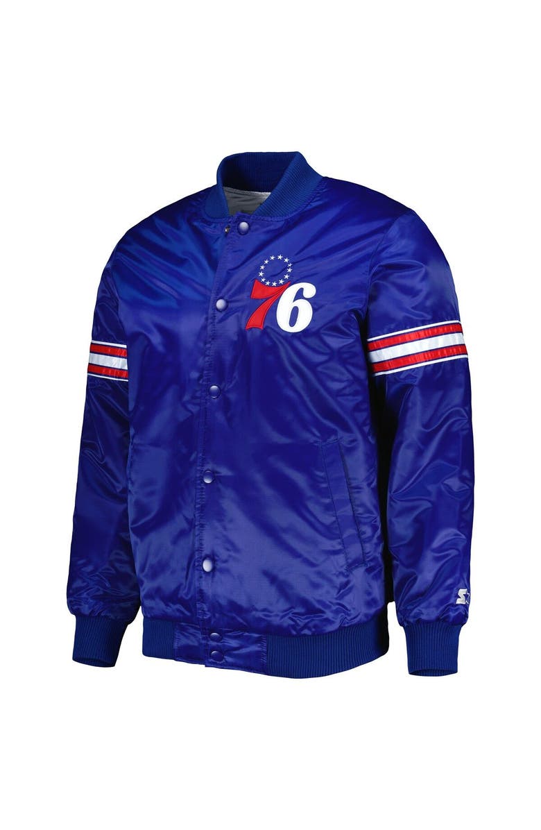 STARTER Men's Starter Royal Philadelphia 76ers Pick & Roll Satin Full-Snap Varsity Jacket, Alternate, color, Royal