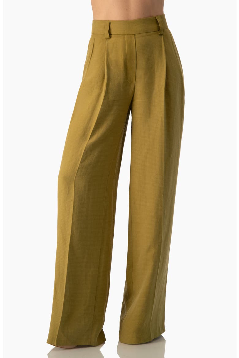 Fluid High-Waist Wide-Leg Woven Pleated Trousers, Main, color, Green