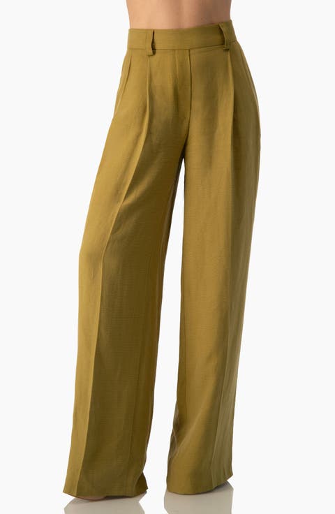 Fluid High-Waist Wide-Leg Woven Pleated Trousers