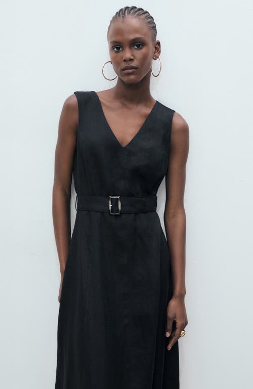 Mango Belted Linen Dress In Black