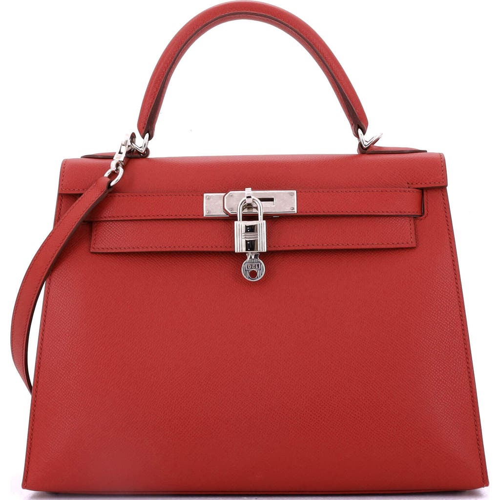 Pre-owned Hermes Hermes Kelly Handbag Red Epsom With Palladium Hardware 28 In Red