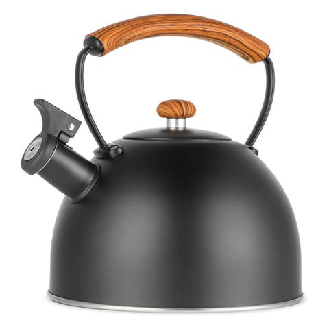 3.2 Quart Whistling Tea Kettle with Wood Grain Nylon Cool Touch Handle, Matte Black