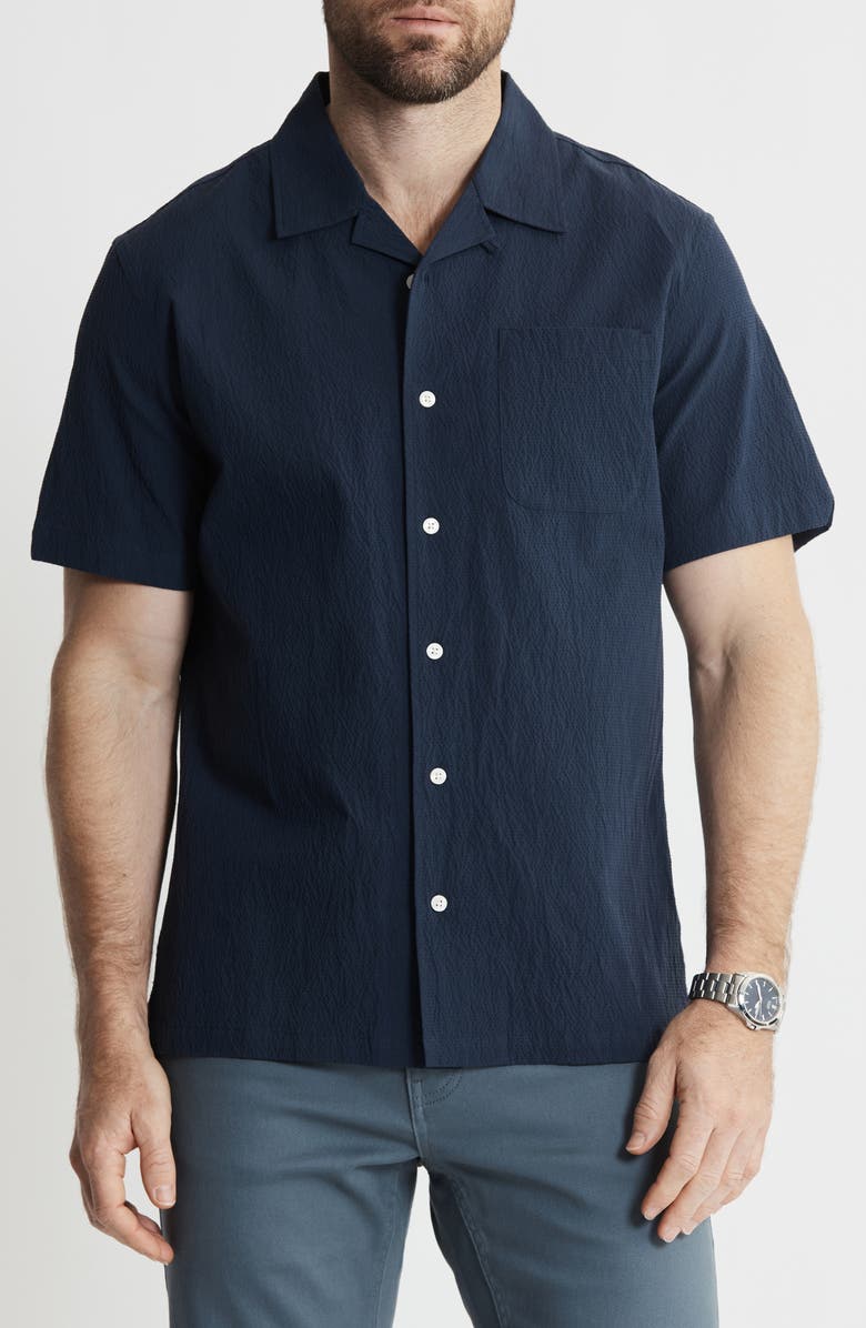 JACHS Suffolk Seersucker Camp Shirt, Main, color, Navy