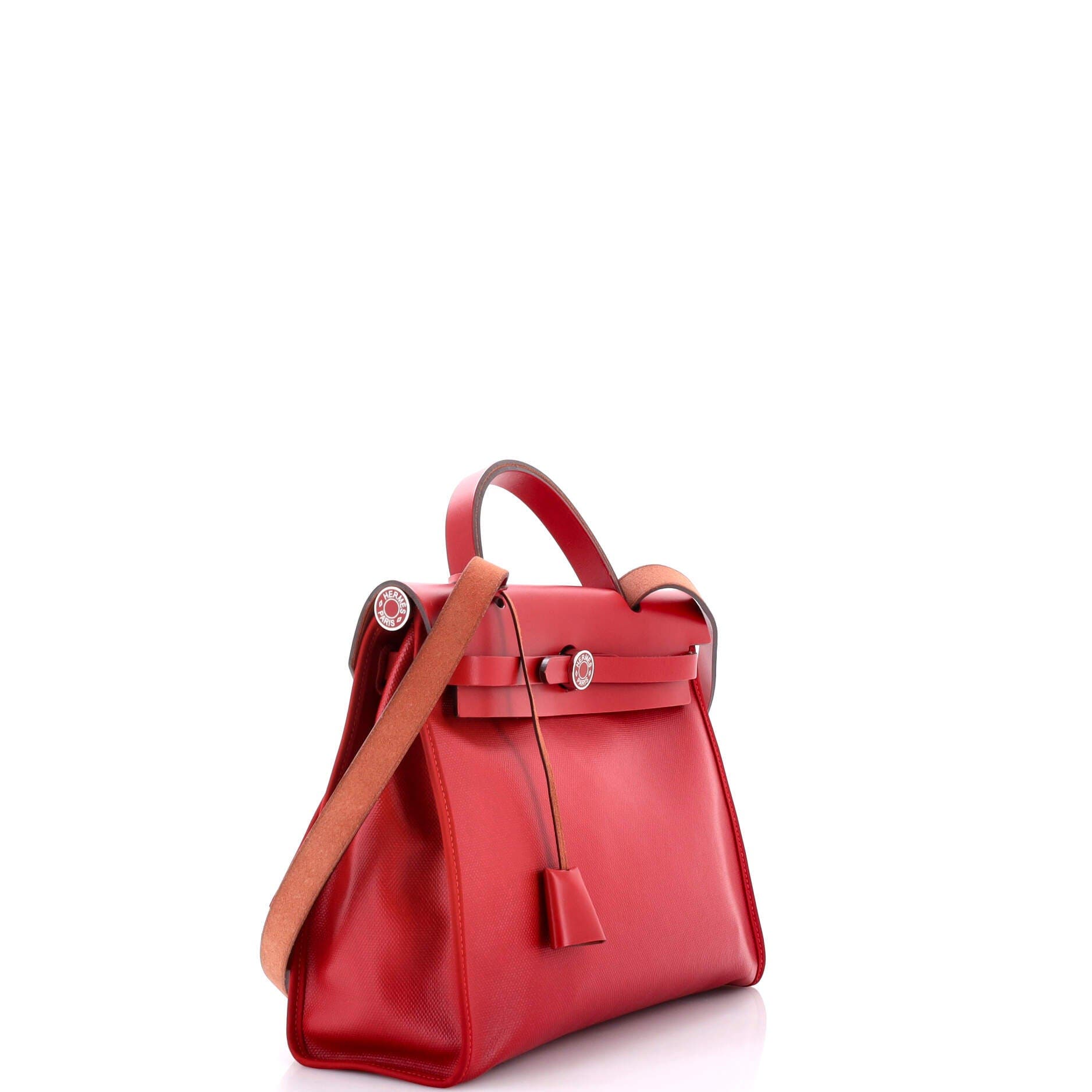 Pre-Owned Hermes Herbag Zip Berline Vache Canvas and Leather 31, Alternate, color, Rouge Piment