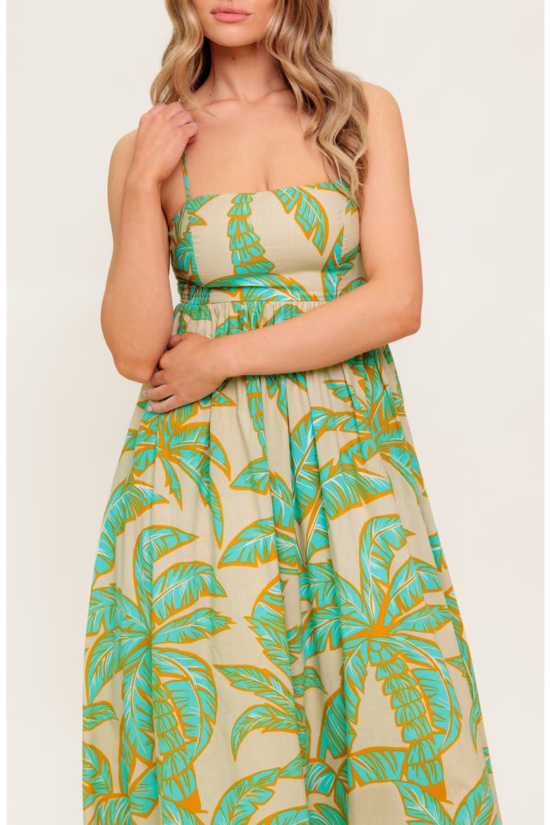 Frond Lace-Up Back Cotton Maxi Dress, Alternate, color, TAUPE/GREEN