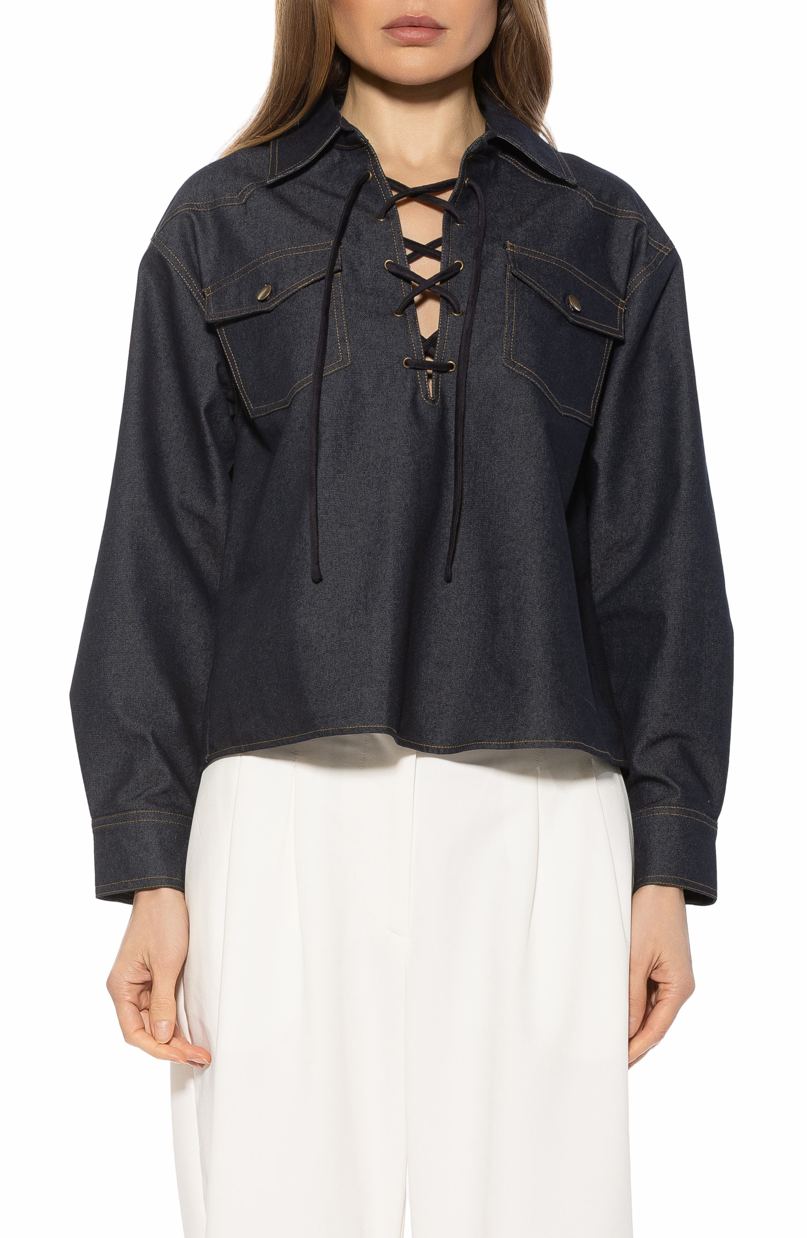 Alexia Admor Thalina Lace-Up Western Shirt