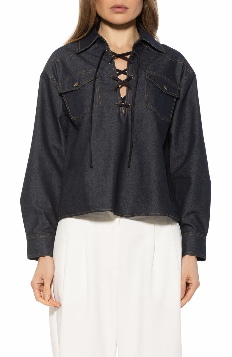 Alexia Admor Thalina Lace-Up Western Shirt, Main, color,