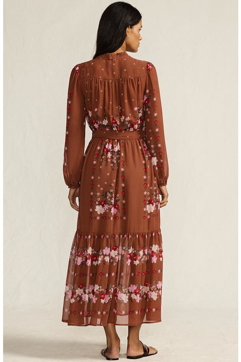 Chiffon Tiered Long Sleeve Maxi Dress, Alternate, color, Rich Ginger Floral Stripe