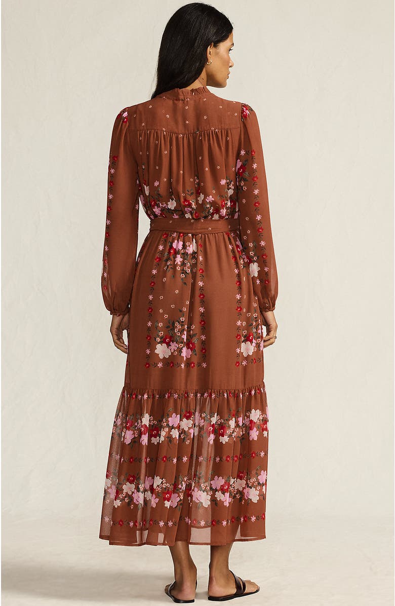 Lands' End Chiffon Tiered Long Sleeve Maxi Dress, Alternate, color, Rich Ginger Floral Stripe