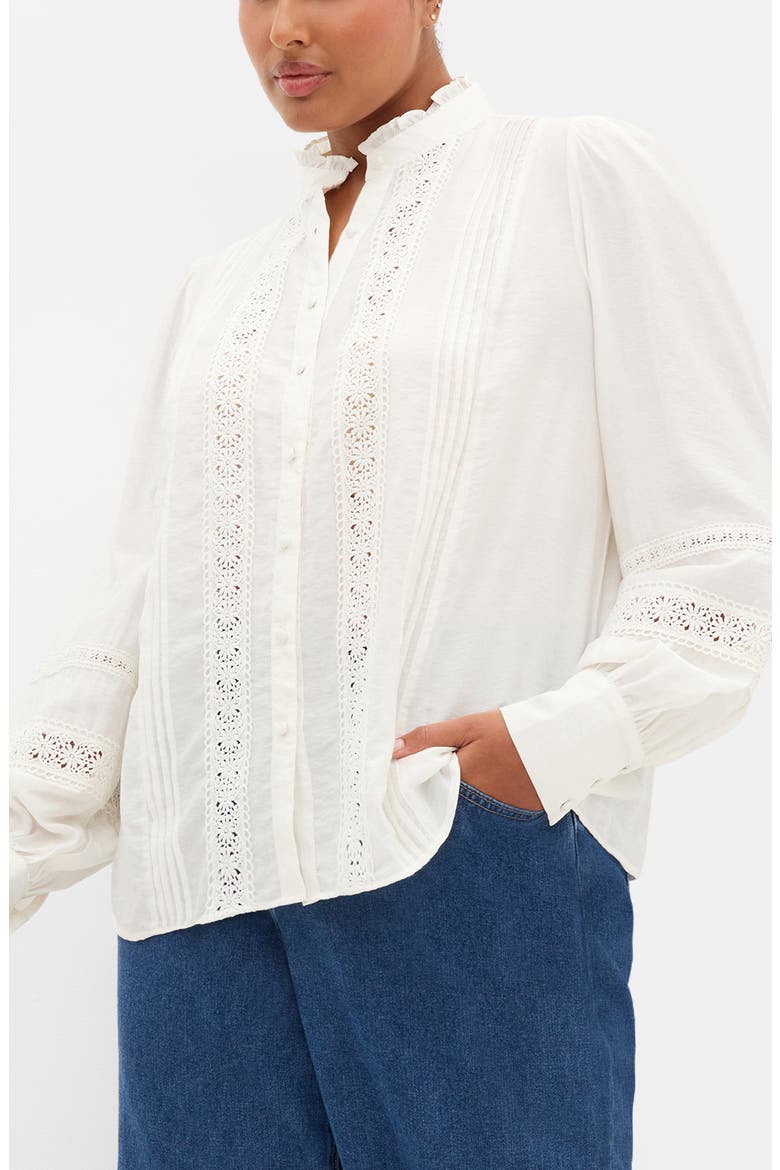 Whimsical Pintuck Lace Shirt, Main, color, CREAM