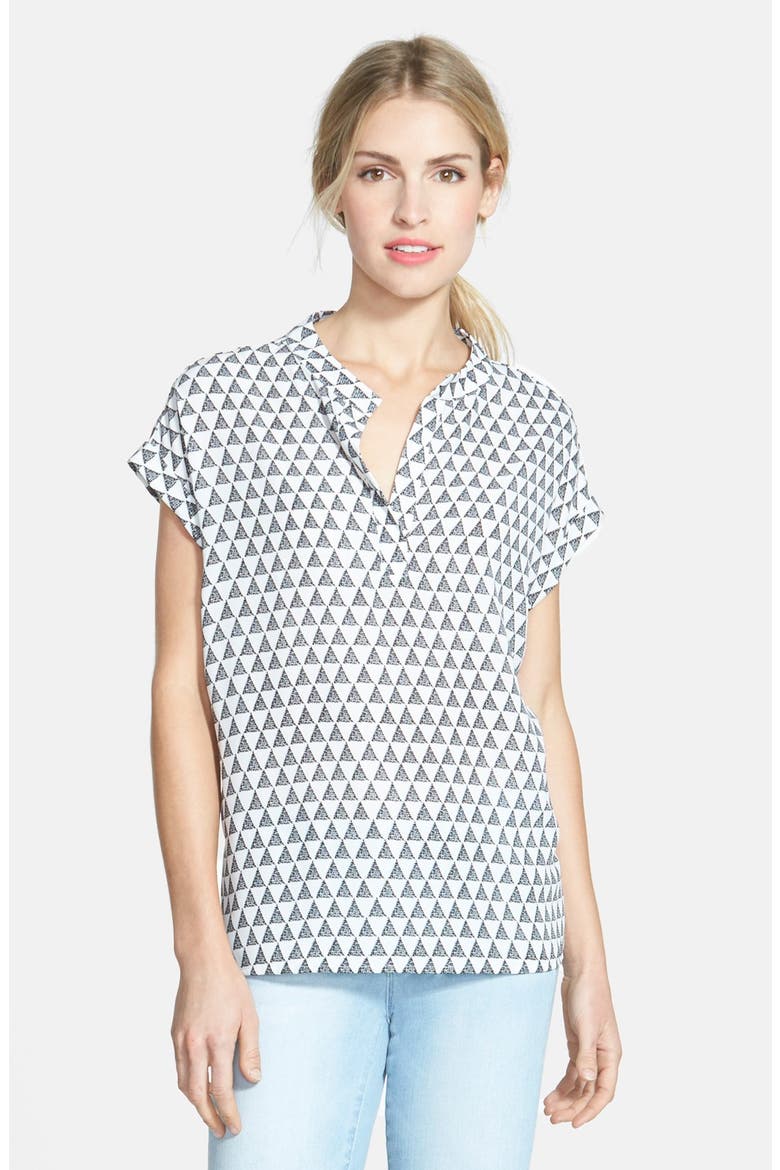 Print Split Neck Blouse, Main, color, BLACK TRIANGLE