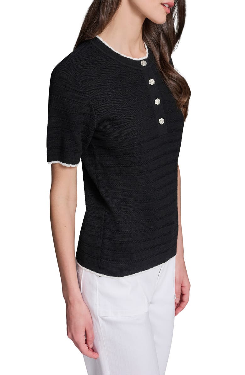 KARL LAGERFELD PARIS Short Sleeve Sweater, Alternate, color, Black/ Soft White