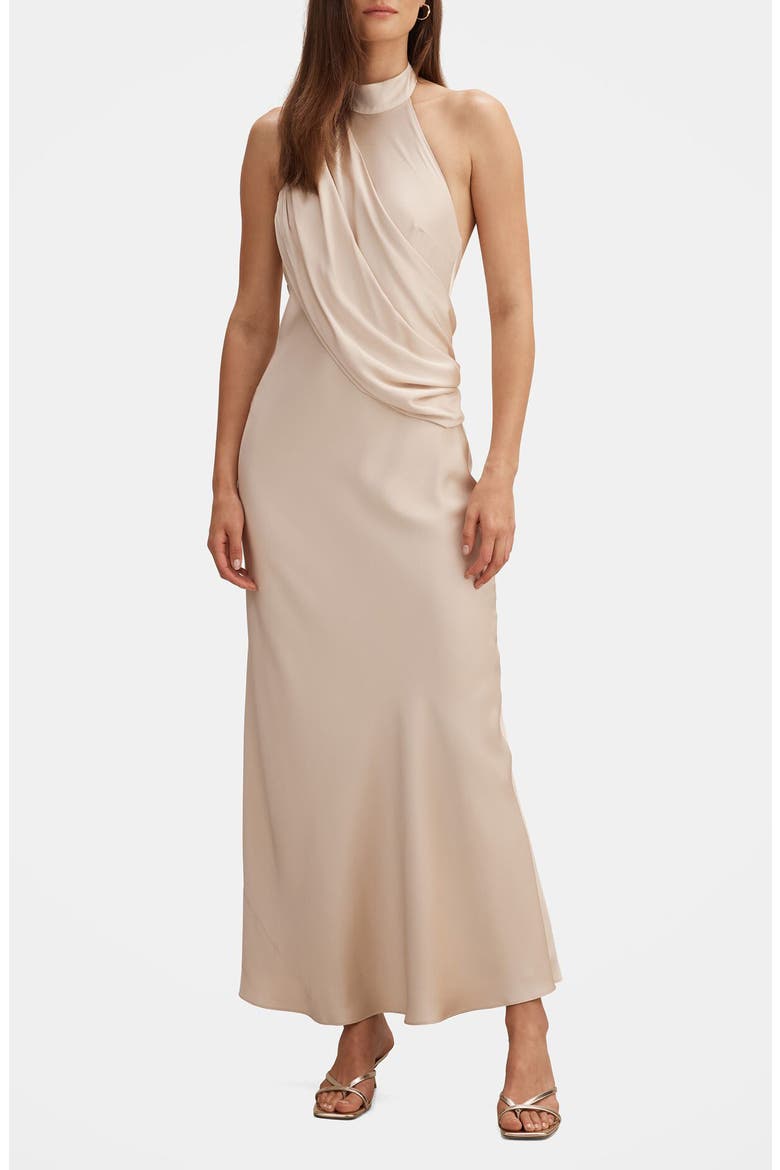 Diane Drape Halter Gown, Main, color, CHAMPAGNE