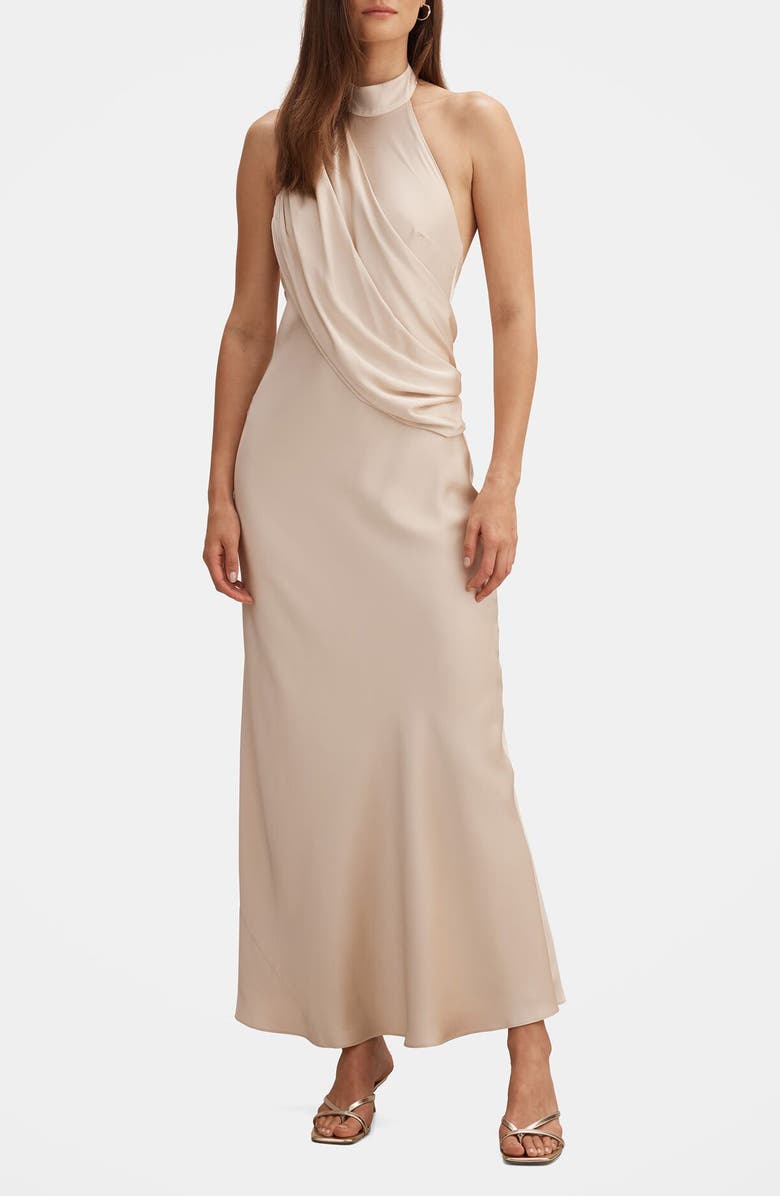 Ever New Diane Drape Halter Gown, Main, color, Champagne