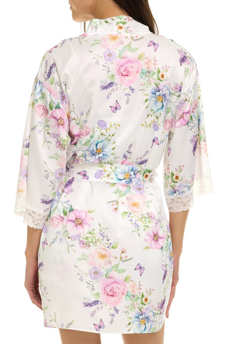 Sabrina Floral Print Satin Short Pajamas & Robe Set, Alternate, color, PEARL