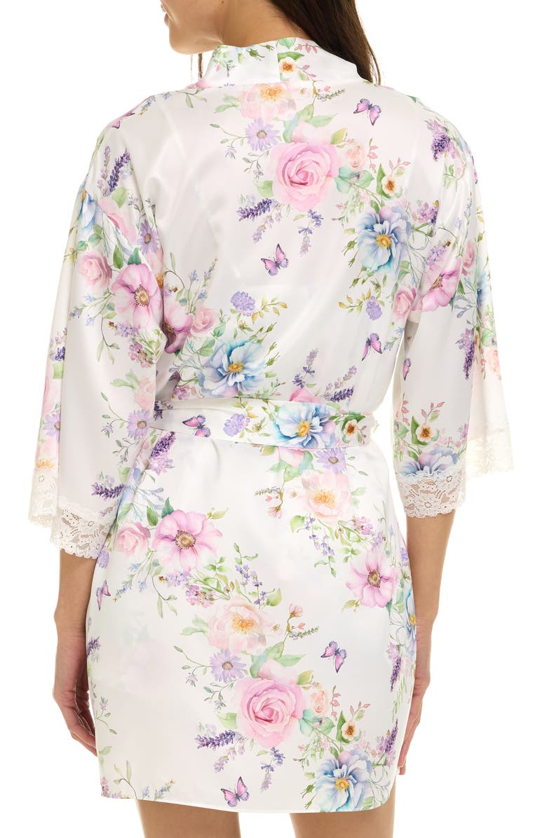 Flora Nikrooz Sabrina Floral Print Satin Short Pajamas & Robe Set, Alternate, color, Pearl