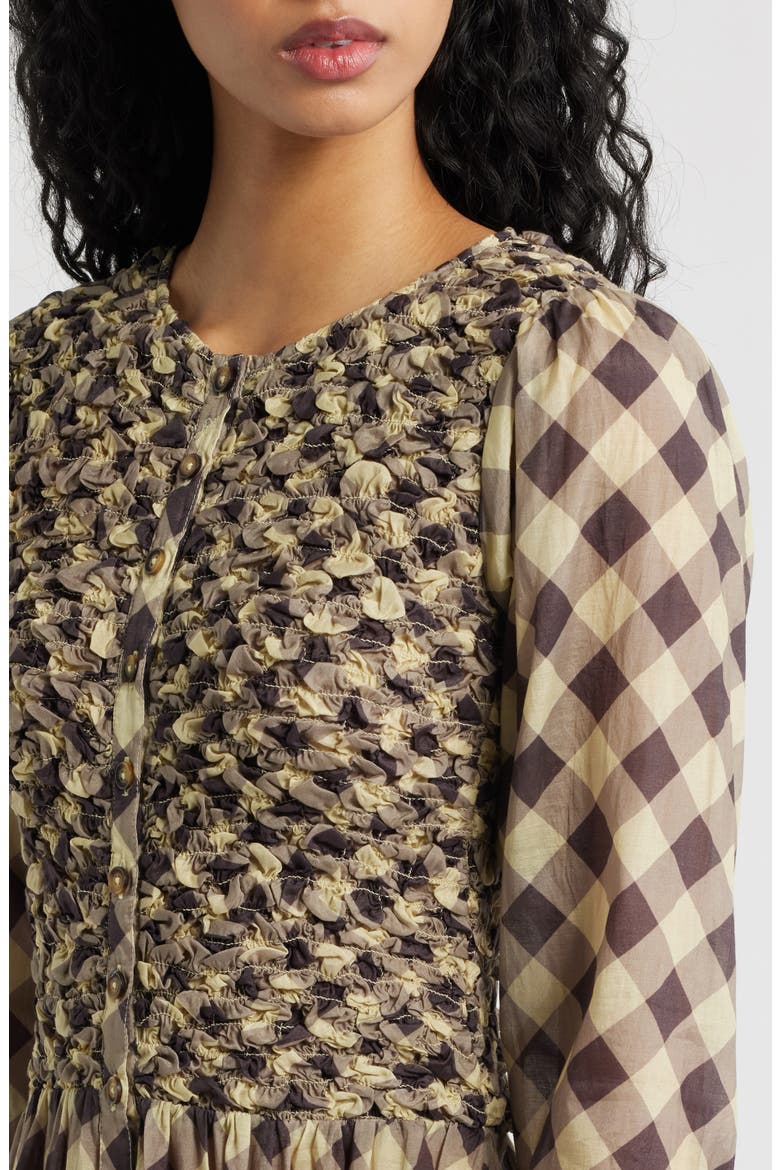 Posey Smocked Long Sleeve Midi Dress, Alternate, color, BUTTER