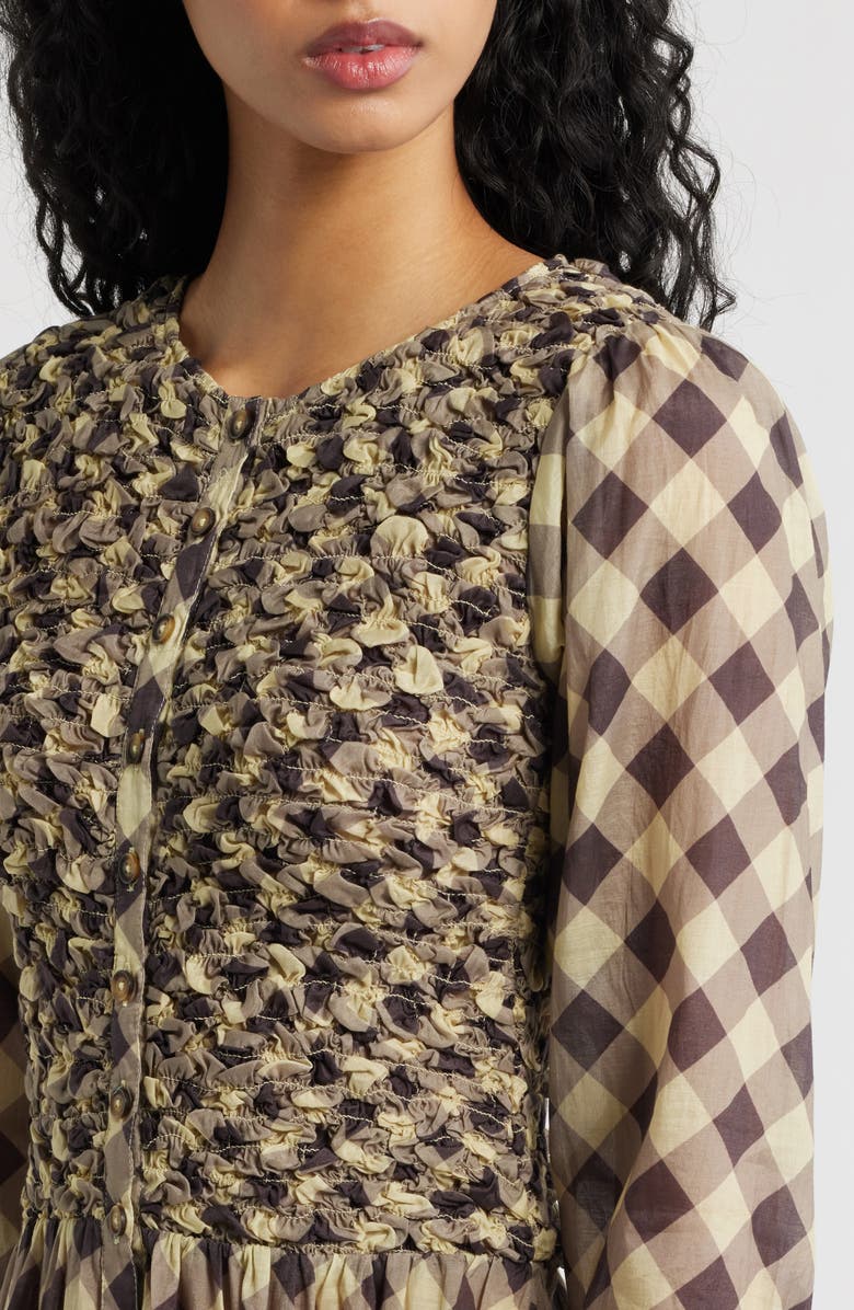 Damson Madder Posey Smocked Long Sleeve Midi Dress, Alternate, color, Butter