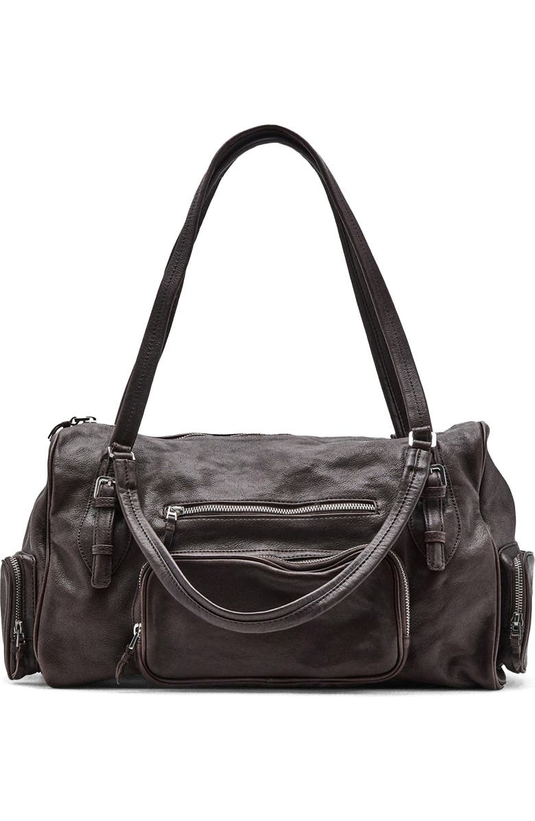 MANGO Large Leather Bowling Bag, Main, color, Chocolate
