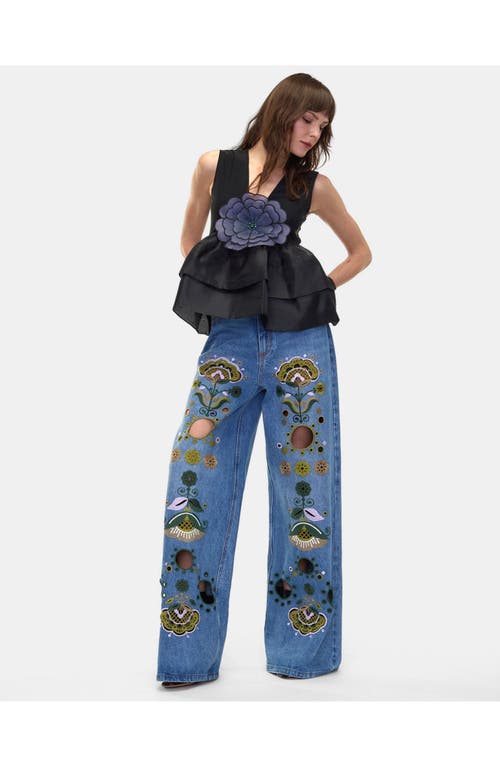 Cynthia Rowley Embroidered Wide-leg Jeans In Blue_multi