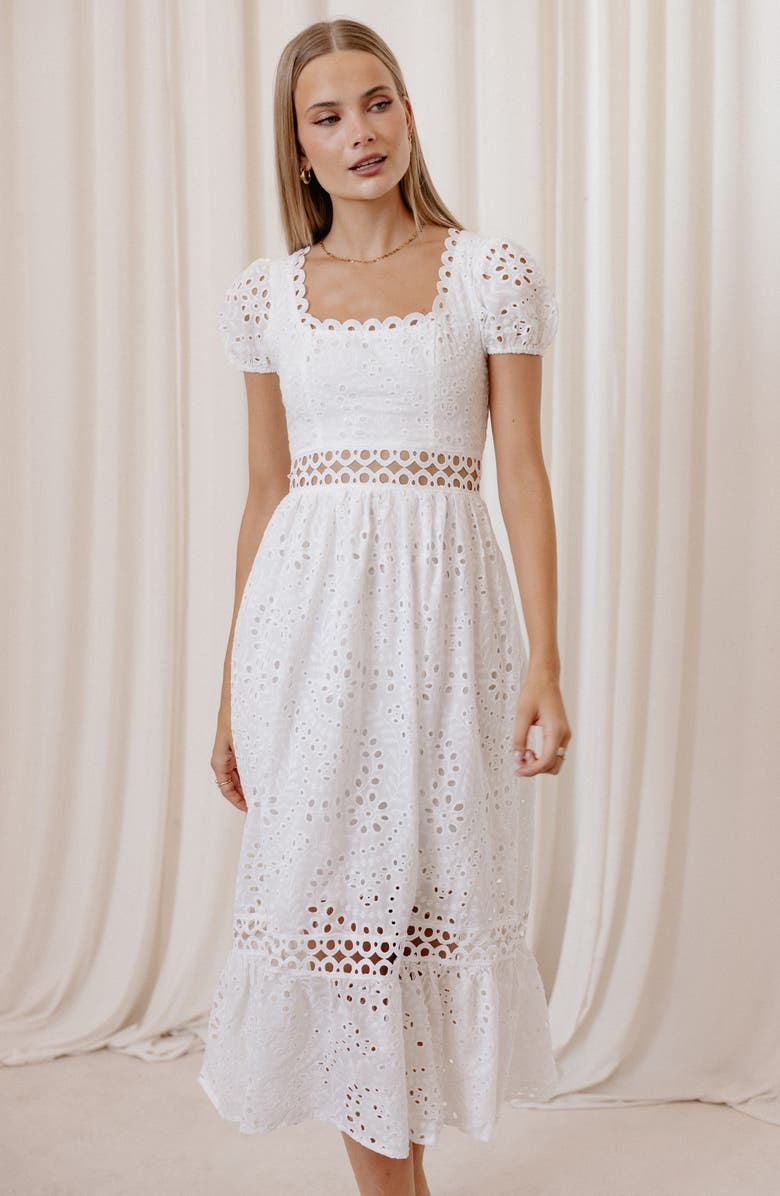 Petal & Pup Melania Cotton Eyelet Maxi Dress, Alternate, color, White