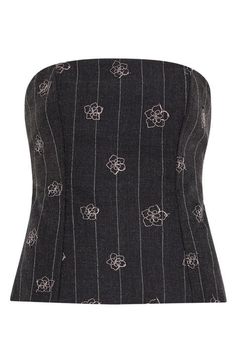 Aiden Embroidered Pinstripe Strapless Top