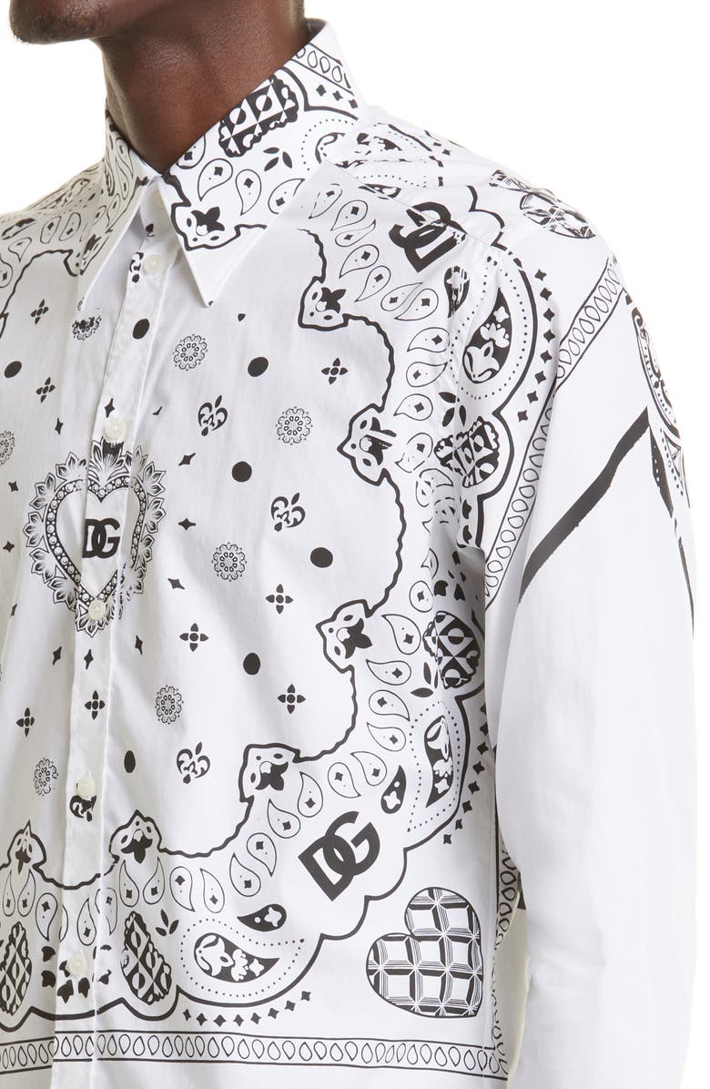 Dolce&Gabbana Martini Fit Bandana Print Cotton Button-Up Shirt, Alternate, color, 