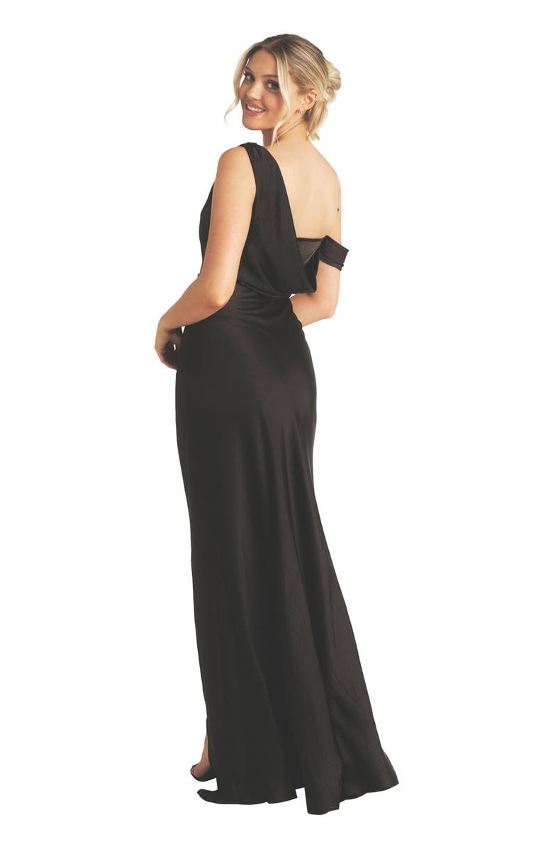 Six Stories Asymmetric Bardot Satin Bridesmaid Dress, Alternate, color, Black