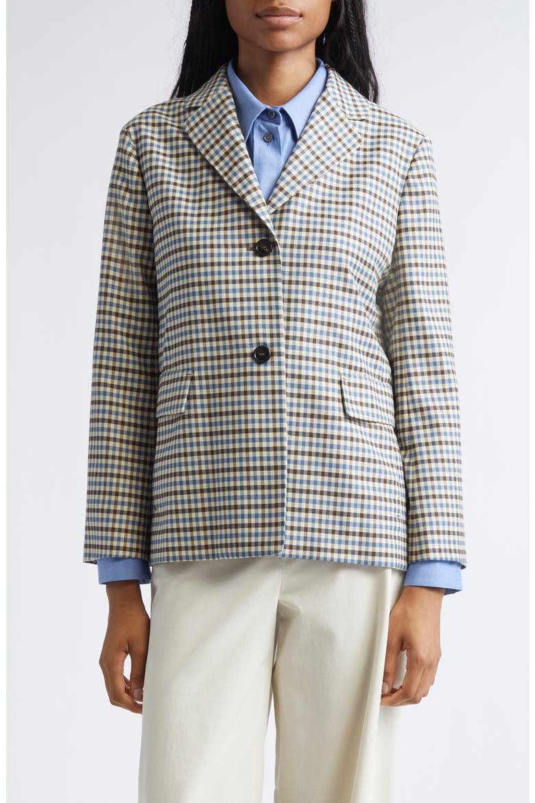 Nadia Check Wool & Cotton Jacket, Main, color, LIGHT BLUE